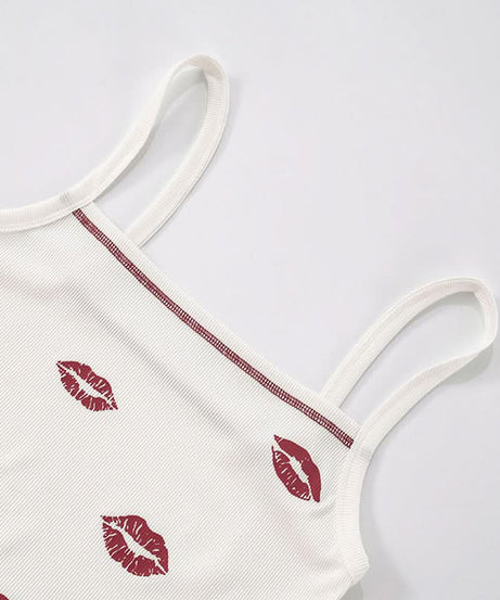 Y2K Flirty Lips Ribbed Cami Top - Square Neck Fall Essential