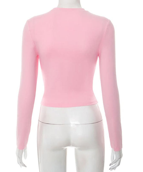 Coquette Chic Pink Heart Cutout Long Sleeve Top | Ruched Fall Fashion Statement