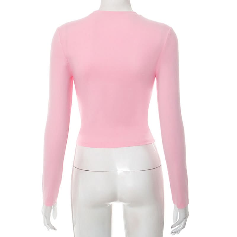 Coquette Chic Pink Heart Cutout Long Sleeve Top | Ruched Fall Fashion Statement