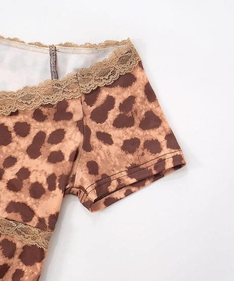 Wild Side Leopard Print Off-Shoulder Slit Top with Lace – Fall & Halloween Ready!