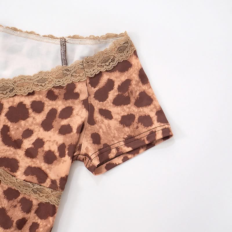 Wild Side Leopard Print Off-Shoulder Slit Top with Lace – Fall & Halloween Ready!