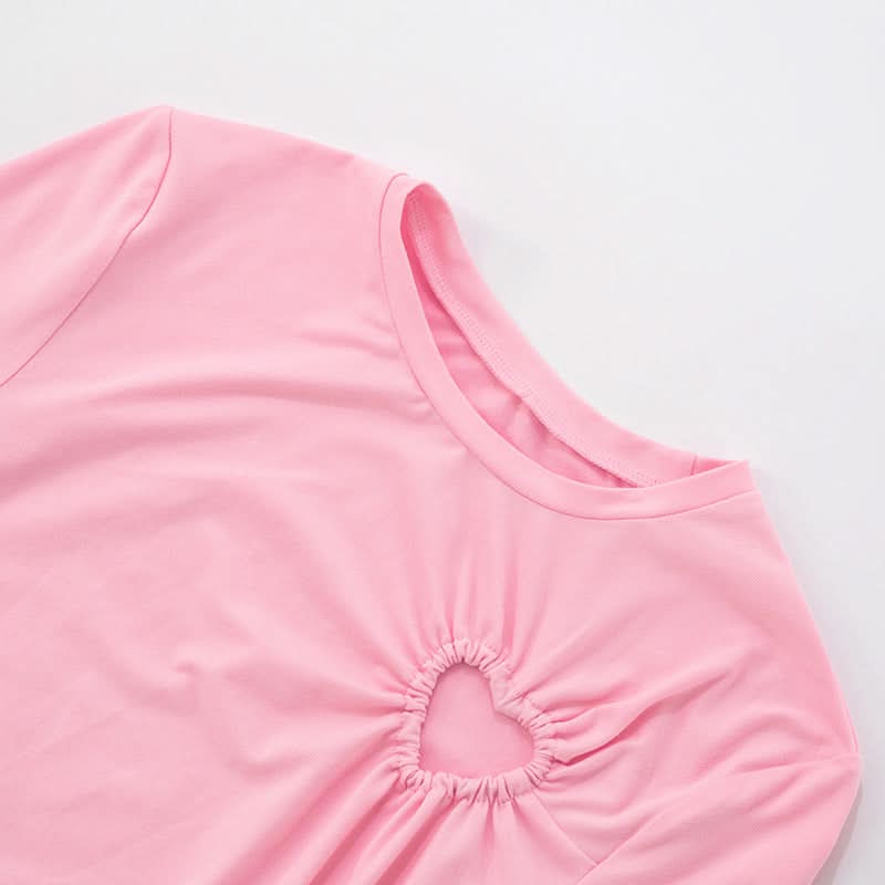 Coquette Chic Pink Heart Cutout Long Sleeve Top | Ruched Fall Fashion Statement