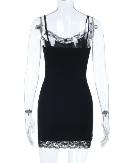 Haunted Ribs & Lace: Spooky Chic Skeleton Cami Mini Dress for Halloween Parties