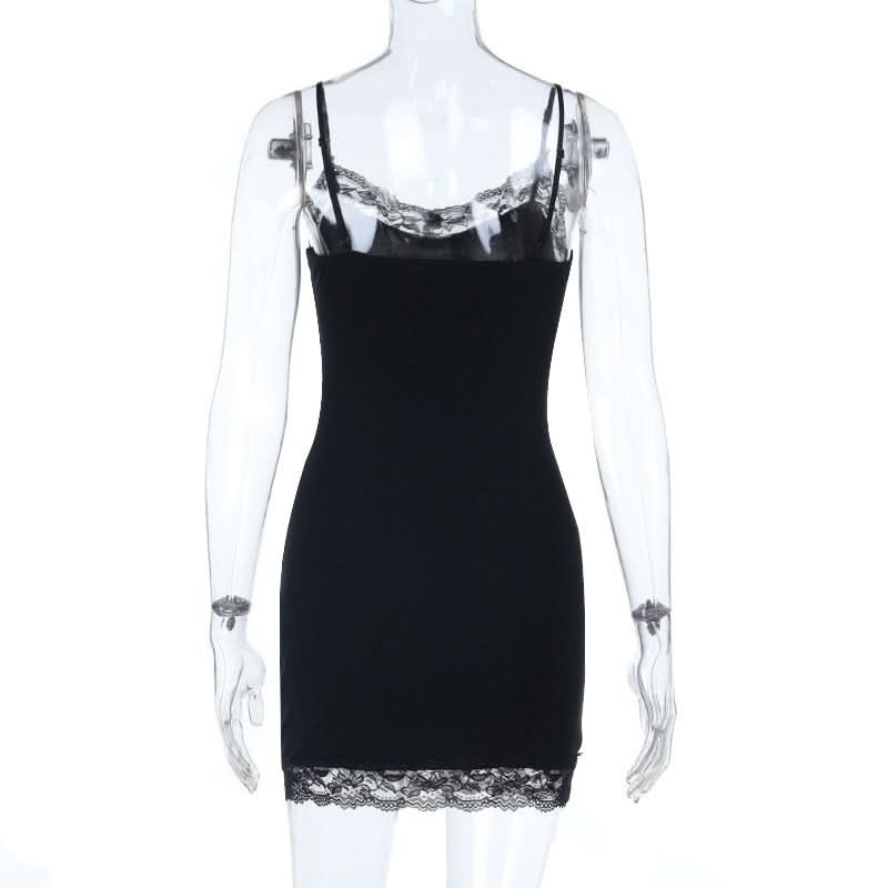 Haunted Ribs & Lace: Spooky Chic Skeleton Cami Mini Dress for Halloween Parties