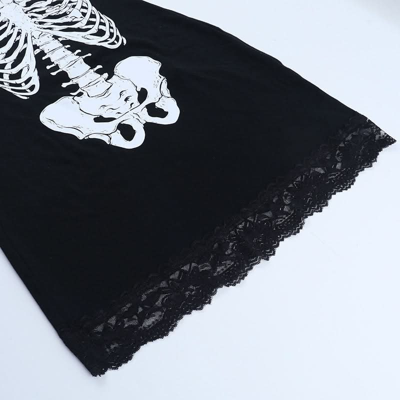 Haunted Ribs & Lace: Spooky Chic Skeleton Cami Mini Dress for Halloween Parties