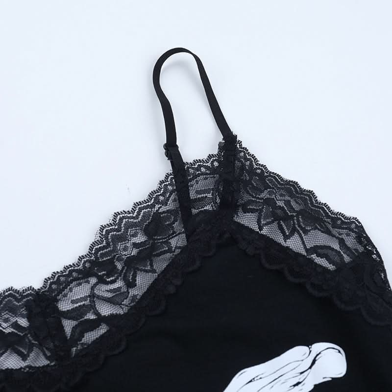 Haunted Ribs & Lace: Spooky Chic Skeleton Cami Mini Dress for Halloween Parties