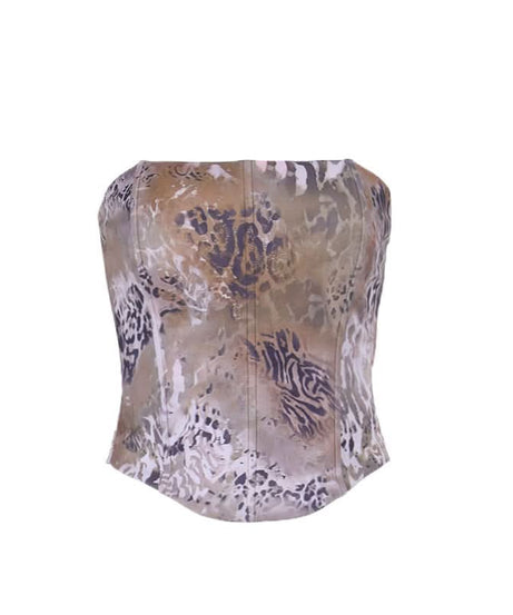 Fierce Mixed Animal Print Strapless Corset Top | Trendy Fall Fashion with a Y2K Edge