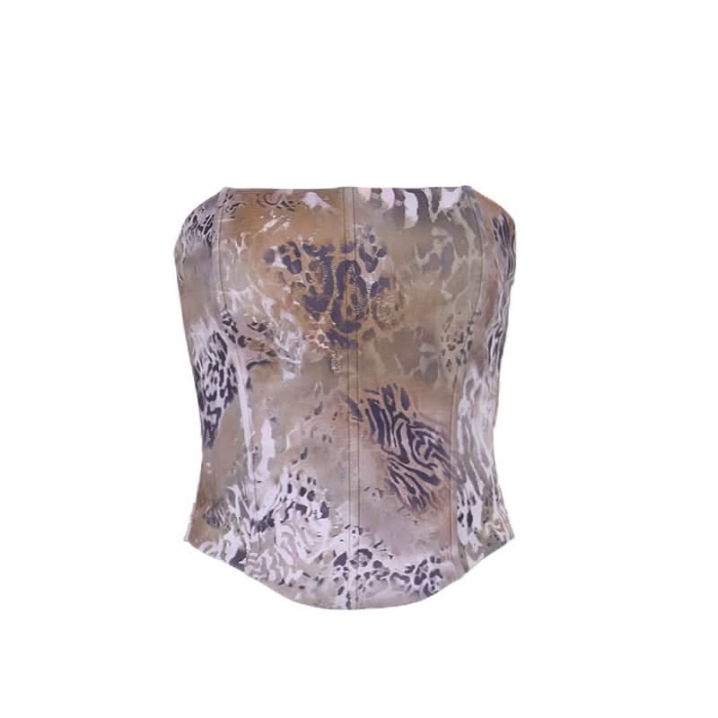 Fierce Mixed Animal Print Strapless Corset Top | Trendy Fall Fashion with a Y2K Edge