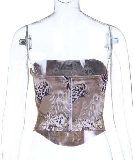 Fierce Mixed Animal Print Strapless Corset Top | Trendy Fall Fashion with a Y2K Edge