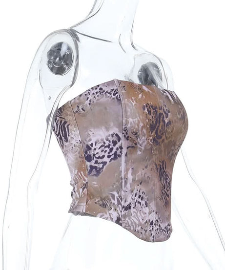 Fierce Mixed Animal Print Strapless Corset Top | Trendy Fall Fashion with a Y2K Edge