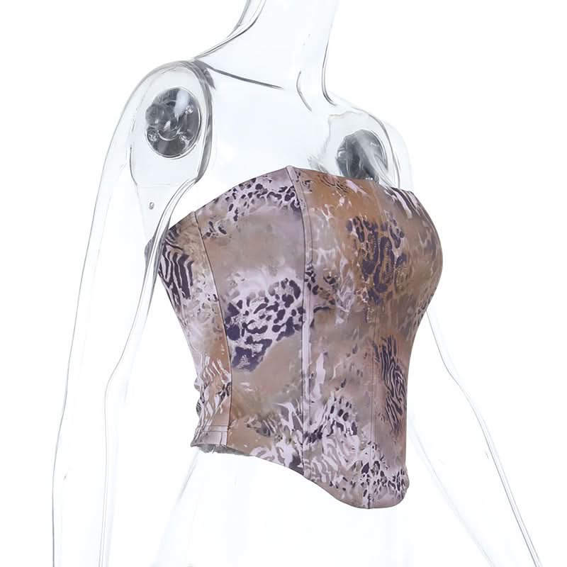 Fierce Mixed Animal Print Strapless Corset Top | Trendy Fall Fashion with a Y2K Edge