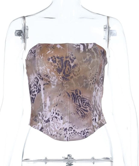 Fierce Mixed Animal Print Strapless Corset Top | Trendy Fall Fashion with a Y2K Edge