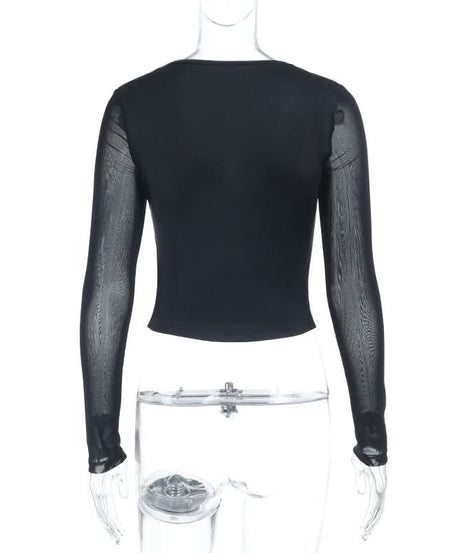 Black Mesh & Lace Square Neck Crop Top - Fall's Edgy Essential