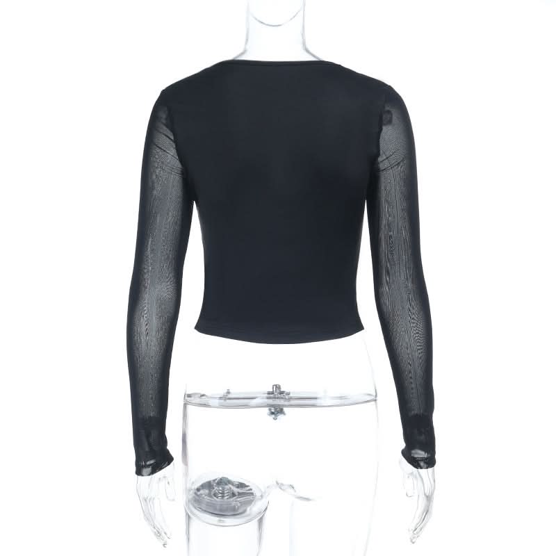 Black Mesh & Lace Square Neck Crop Top - Fall's Edgy Essential