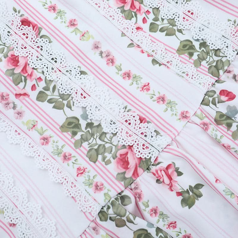 Romantic Rose Floral Strapless Mini Dress with Lace Trim | Autumn Getaway & Resort Wear