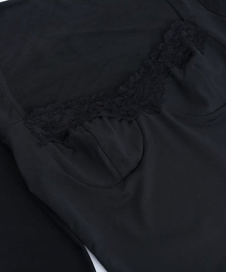 Black Mesh & Lace Square Neck Crop Top - Fall's Edgy Essential