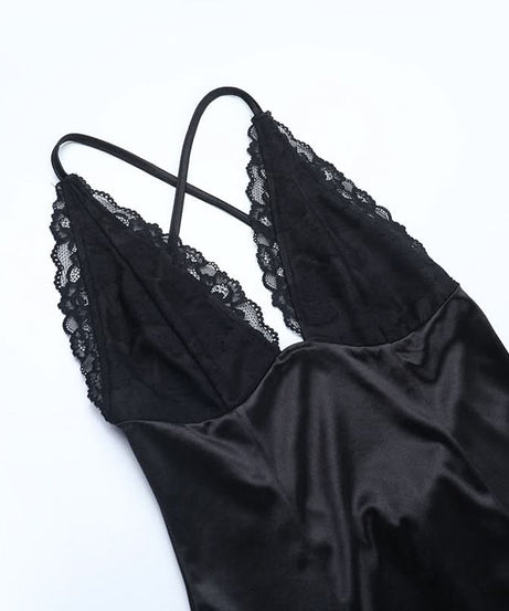 Black Lace Trim V-Neck Cross Back Maxi Dress | Elegant Holiday & Formal Gala Gown