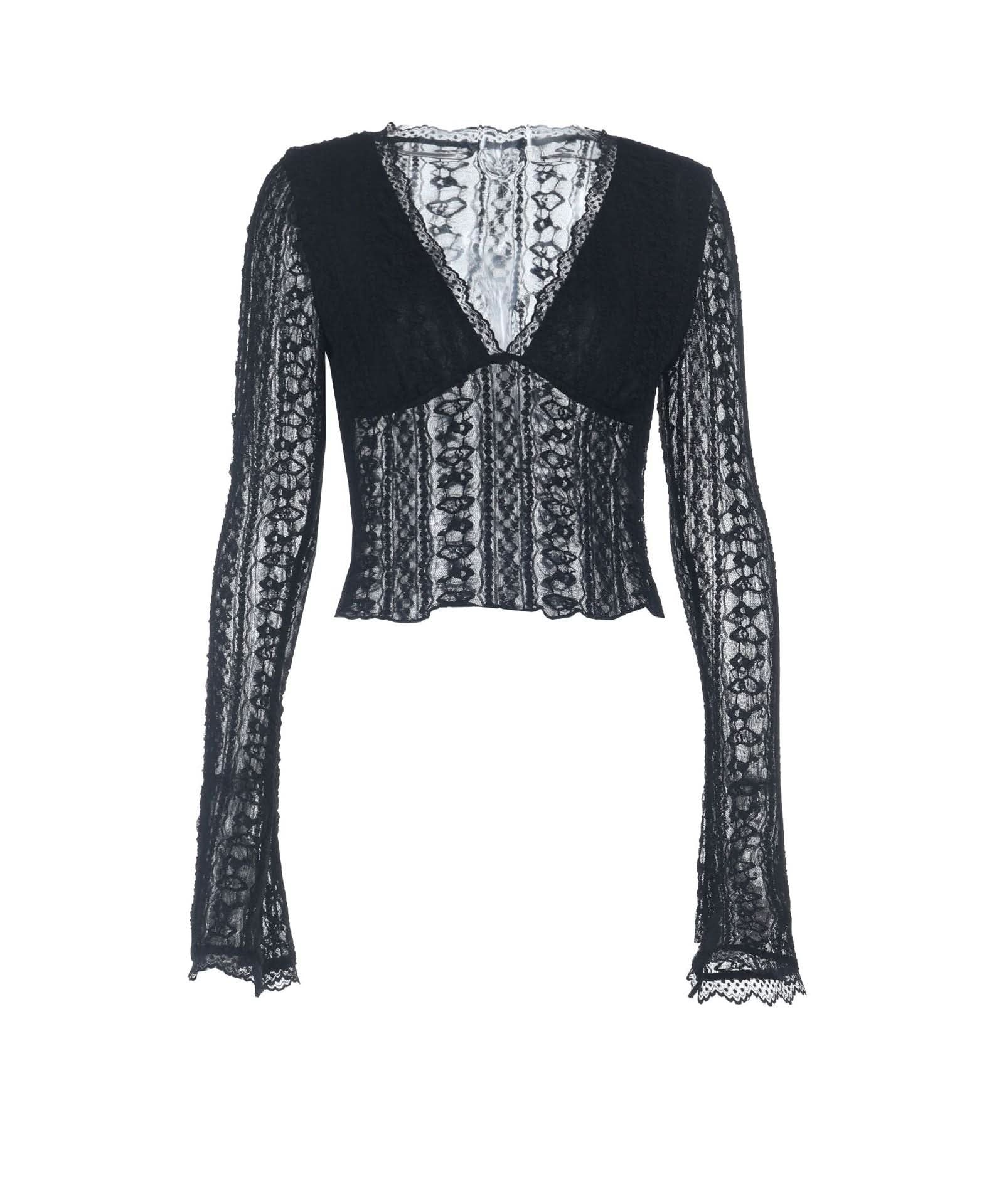 Autumn Allure: Chic Black Lace V-Neck Long Sleeve Crop Top | Perfect for Fall Nights & Holiday Parties