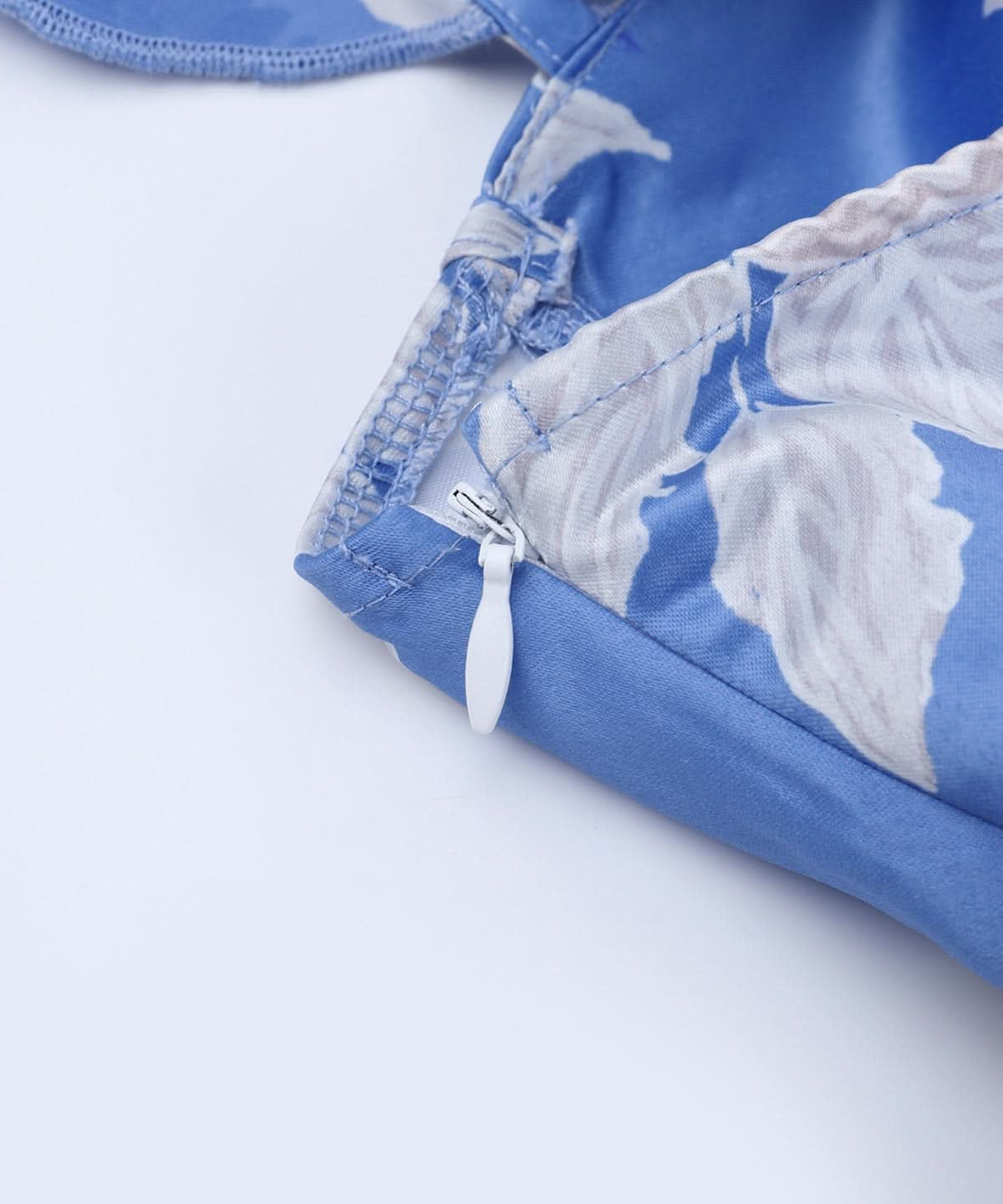 Azure Bloom Ruffle Midi Dress: Sweetheart Neck, Tie-Waist & Slit | Vacation & Event Ready