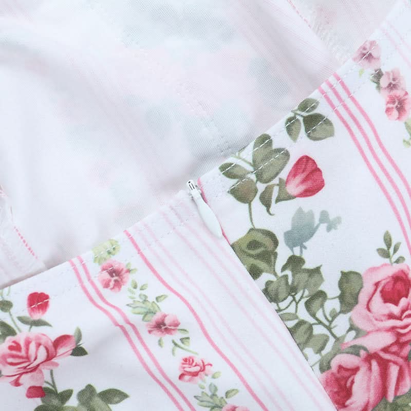 Romantic Rose Floral Strapless Mini Dress with Lace Trim | Autumn Getaway & Resort Wear