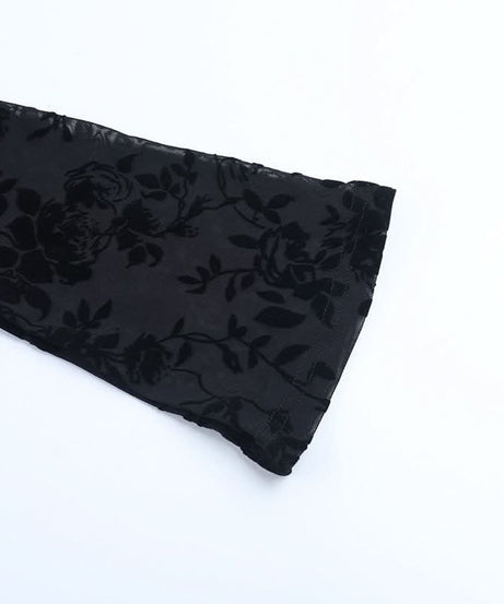 Enchanting Black Floral Lace Long Sleeve Top - Sweetheart Neck Sheer Blouse for Fall & Halloween Chic