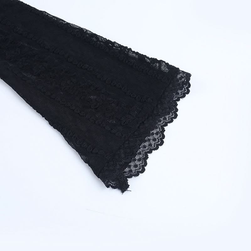 Autumn Allure: Chic Black Lace V-Neck Long Sleeve Crop Top | Perfect for Fall Nights & Holiday Parties