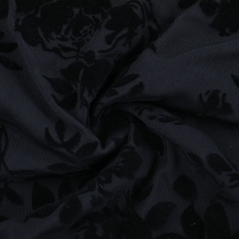 Enchanting Black Floral Lace Long Sleeve Top - Sweetheart Neck Sheer Blouse for Fall & Halloween Chic