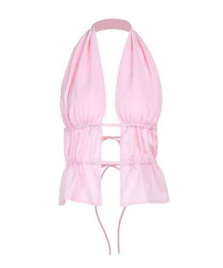 Barbiecore Pink Ruched Halter Crop Top - Chic Cut-Out Style for Nights Out & Getaways