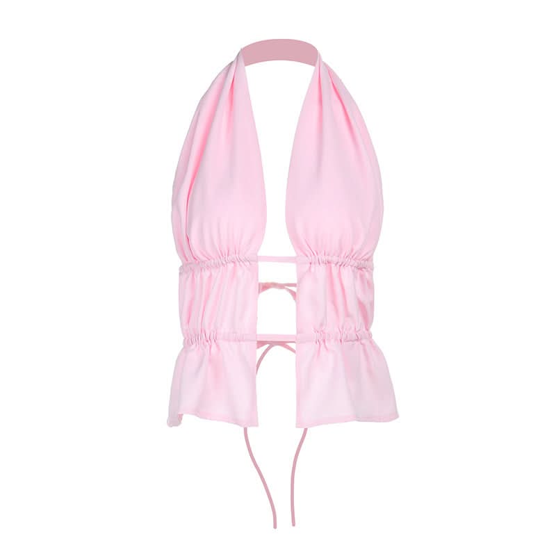 Barbiecore Pink Ruched Halter Crop Top - Chic Cut-Out Style for Nights Out & Getaways