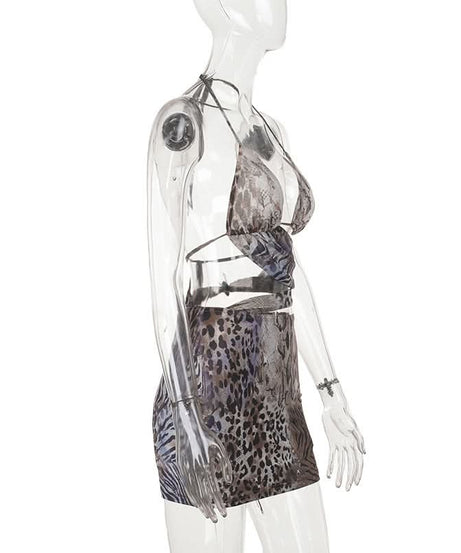 Untamed Glam: Mixed Animal Print Halter Cut-Out Mini Dress - Fierce Fall Party Style