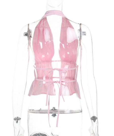 Barbiecore Pink Ruched Halter Crop Top - Chic Cut-Out Style for Nights Out & Getaways