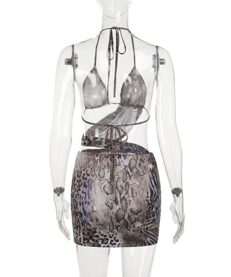 Untamed Glam: Mixed Animal Print Halter Cut-Out Mini Dress - Fierce Fall Party Style