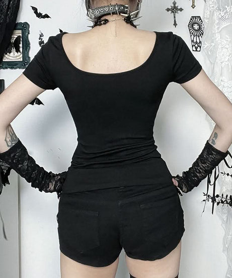 Edgy Y2K Goth O-Ring Chain Cut Out Top - Perfect for Halloween, Fall Parties & Club Nights