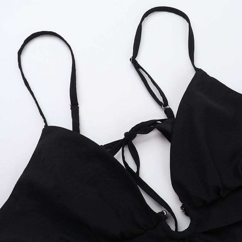 Sultry Black Deep V Cutout Maxi Dress with High Slit - Perfect for Fall Soirées & Holiday Glamour