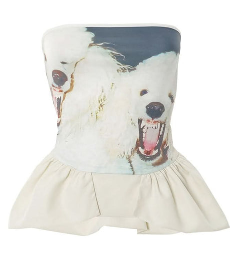 Fierce Snarling Dog Graphic Tube Top - Edgy Peplum & Spooky Chic Fall Style