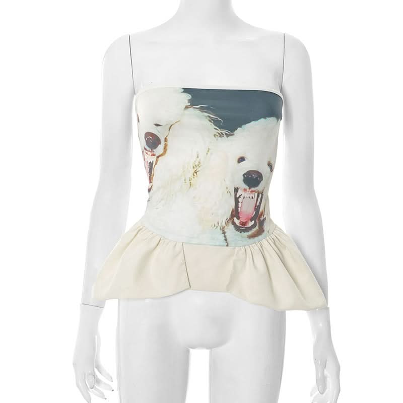 Fierce Snarling Dog Graphic Tube Top - Edgy Peplum & Spooky Chic Fall Style