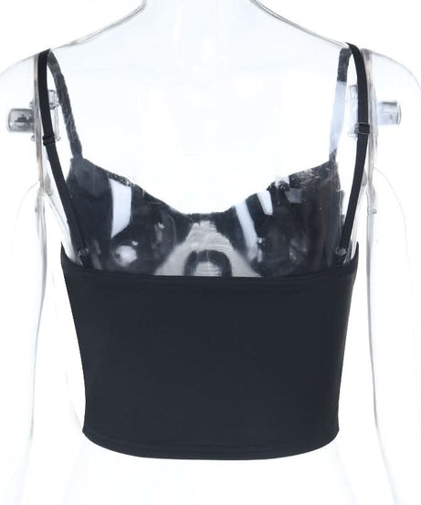 Gothic Ankh Mesh Corset Bustier Top - Edgy Black Crop for Halloween & Fall