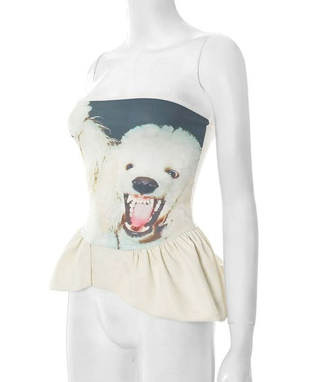 Fierce Snarling Dog Graphic Tube Top - Edgy Peplum & Spooky Chic Fall Style