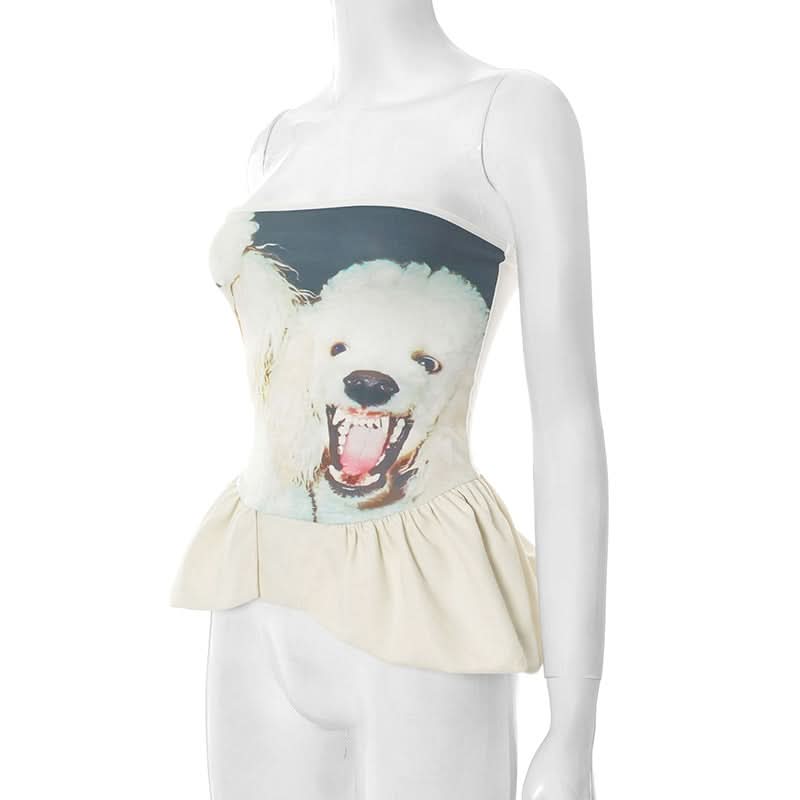 Fierce Snarling Dog Graphic Tube Top - Edgy Peplum & Spooky Chic Fall Style
