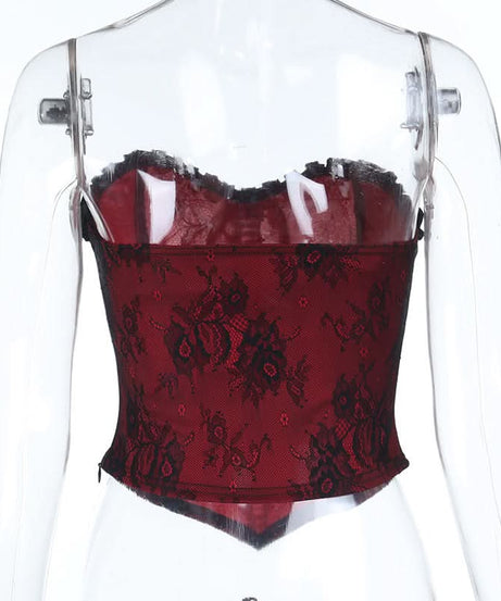 Bewitching Red & Black Lace Corset Top | Sweetheart Bustier for Halloween & Fall Nights