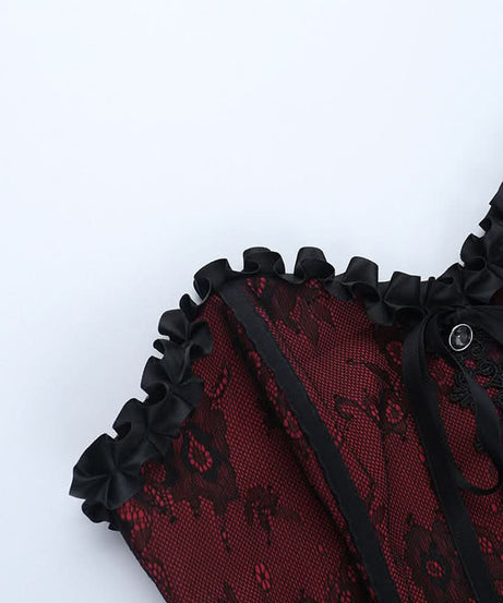 Bewitching Red & Black Lace Corset Top | Sweetheart Bustier for Halloween & Fall Nights