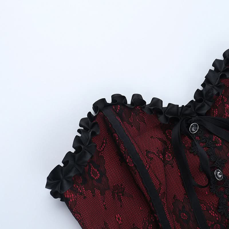 Bewitching Red & Black Lace Corset Top | Sweetheart Bustier for Halloween & Fall Nights