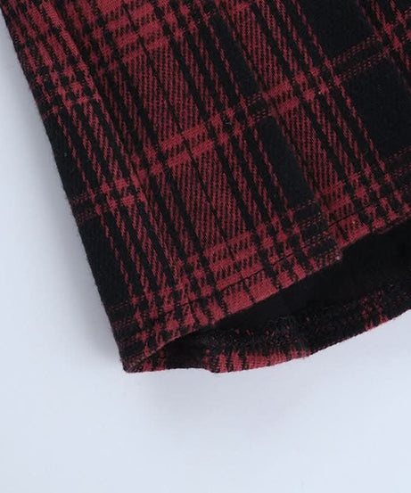 Spooky Season Style: Edgy Red Plaid Pleated Mini Skirt with Faux Leather & Eyelet Waist | Perfect for Halloween & Gothcore Looks