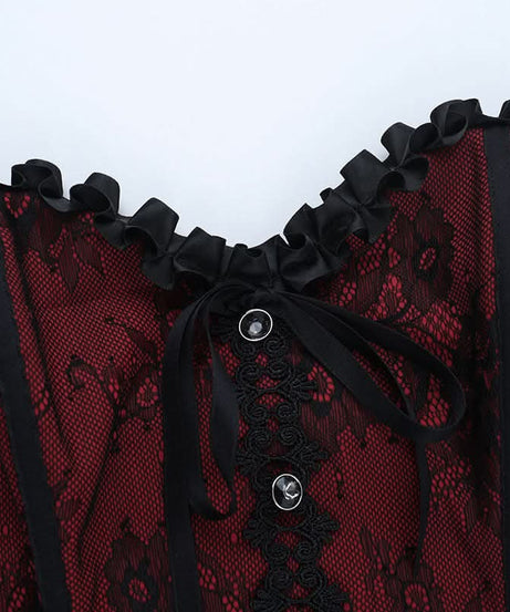 Bewitching Red & Black Lace Corset Top | Sweetheart Bustier for Halloween & Fall Nights