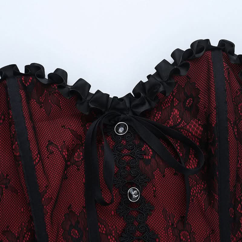Bewitching Red & Black Lace Corset Top | Sweetheart Bustier for Halloween & Fall Nights