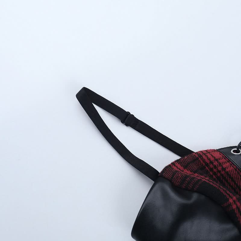 Gothic Grunge Plaid Corset Mini Dress - Edgy Lace-Up Faux Leather for Fall & Halloween