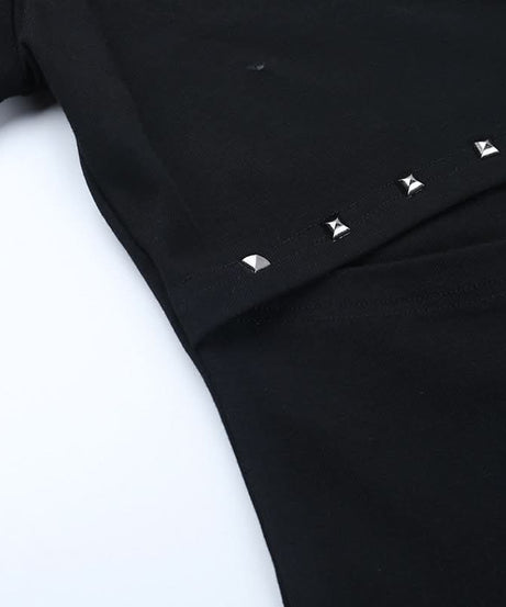 Black Studded Siren Off-Shoulder Cut-Out Top - Edgy Fall & Halloween Glam