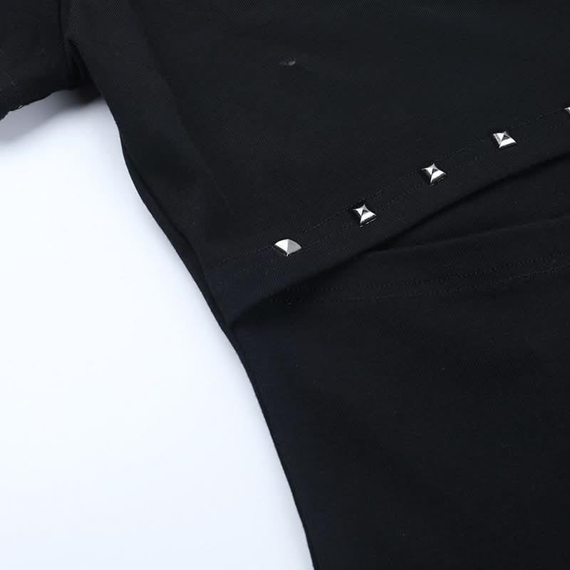 Black Studded Siren Off-Shoulder Cut-Out Top - Edgy Fall & Halloween Glam