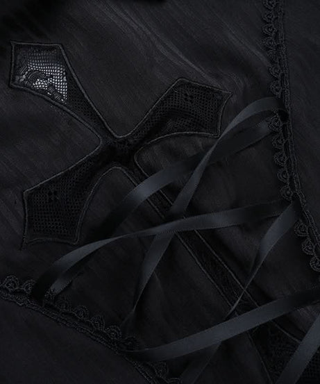 Vampire Bat Chic Gothic Corset Top - Puff Sleeve Lace-Up Blouse for Halloween & Fall