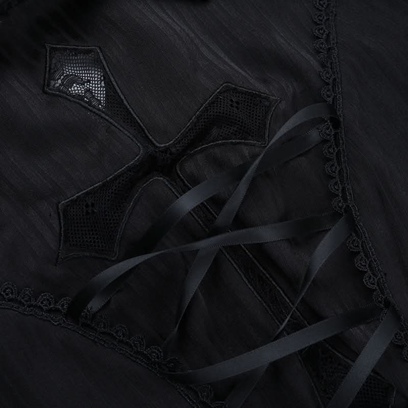 Vampire Bat Chic Gothic Corset Top - Puff Sleeve Lace-Up Blouse for Halloween & Fall